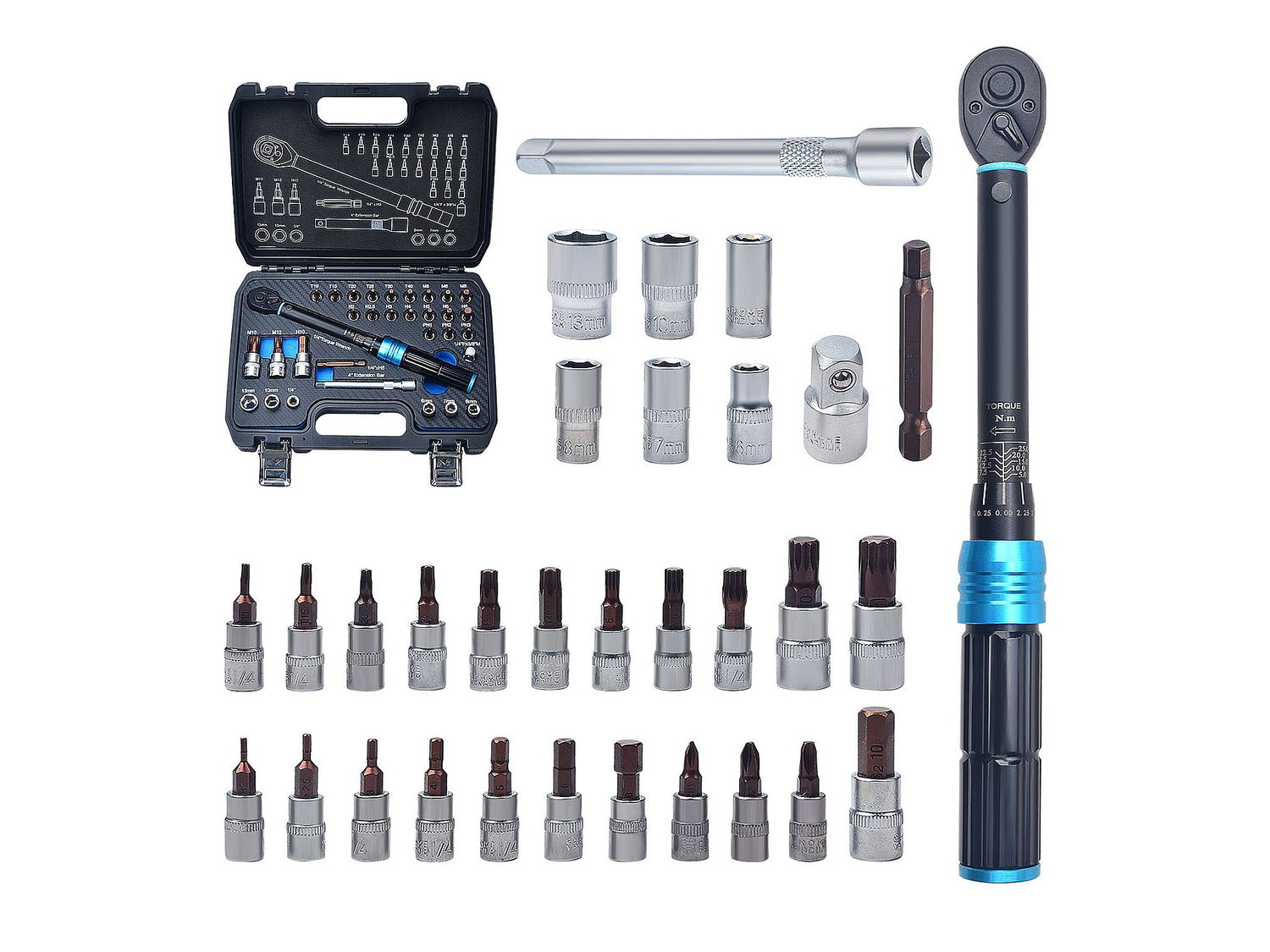 Drehmomentschlüssel Set 1/4 Zoll 5–25 Nm – 32-teilig | B7-8512