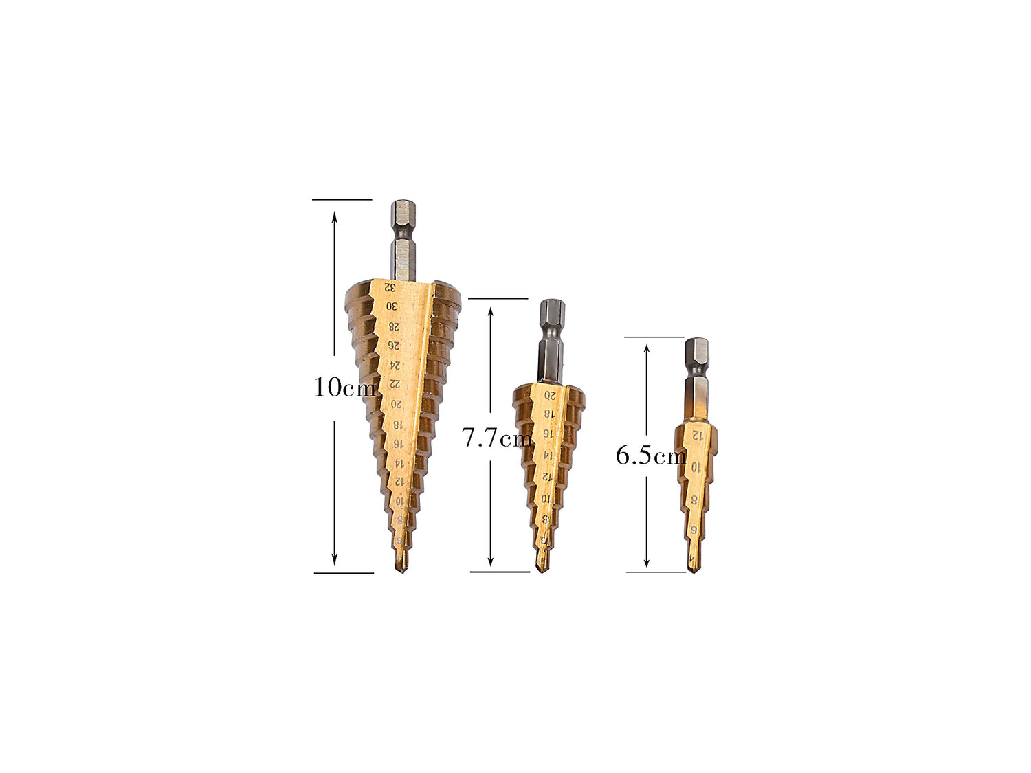 Stufenbohrer Set HSS Titanbeschichtet – Kegelbohrer 4–32 mm 3-tlg. | B7-1635