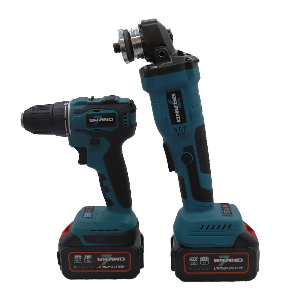 Winkelschleifer + Bohrschrauber mit 2 Akkus BRAND7 | HLTZ-T05