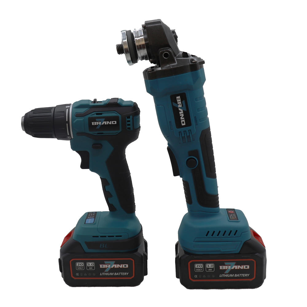 Winkelschleifer + Bohrschrauber mit 2 Akkus BRAND7 | HLTZ-T05