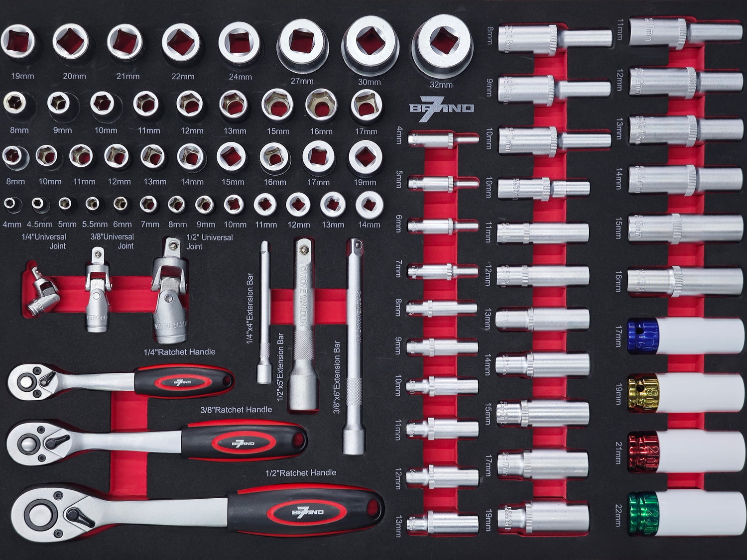 Werkstattwagen mit 300-teiligem Werkzeugsatz – 7 Schubladen + Seitenfach | B7-7-300