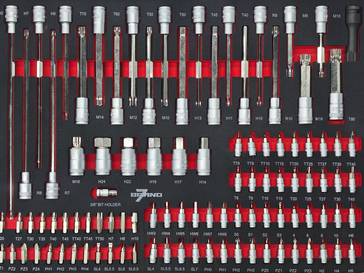 Werkstattwagen mit 300-teiligem Werkzeugsatz – 7 Schubladen + Seitenfach | B7-7-300