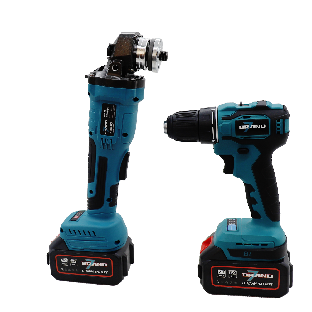 Winkelschleifer + Bohrschrauber mit 2 Akkus BRAND7 | HLTZ-T05