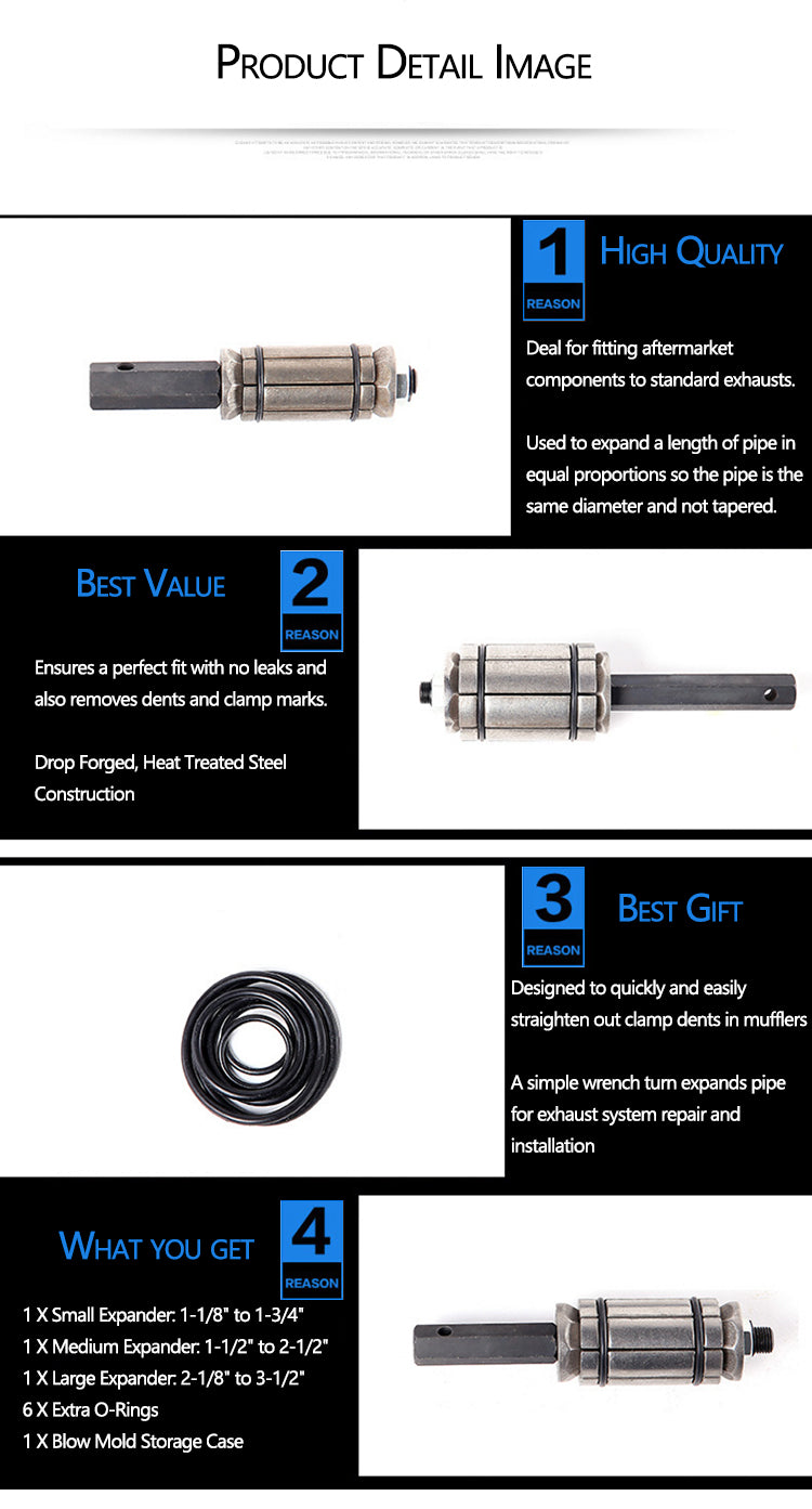 Endrohr Expander Set 3-tlg. – Auspuffrohr-Aufweiter für Ø 29–89 mm | B7-1004