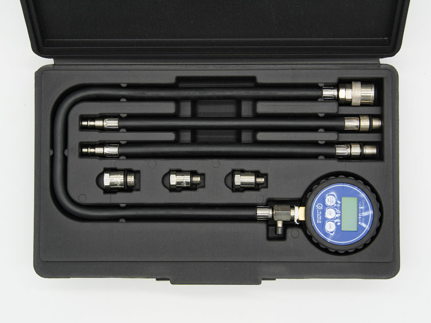 Digitaler Kompressionstester für Benzinmotoren mit M14-Schlauch & M10, M12 & M16 Adapternn | YZ-7031