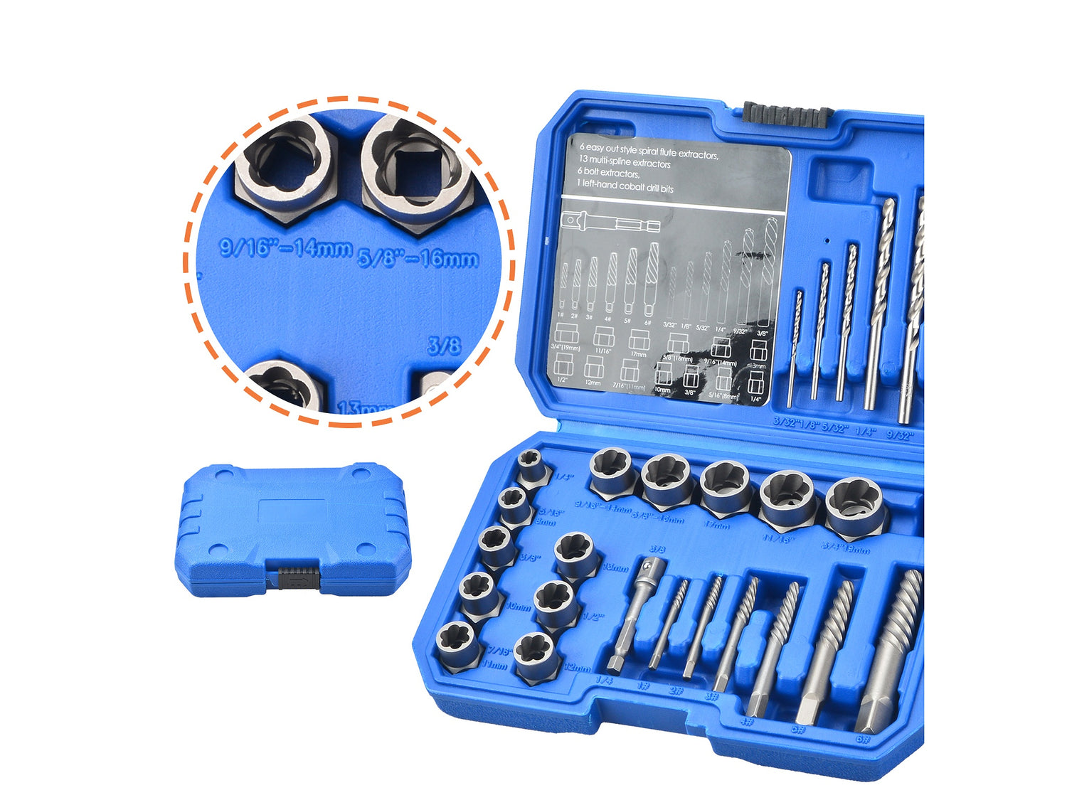 Schrauben- & Bolzenausdreher Set mit Spiralprofil und HSS-Bohrern 26-tlg. | B7-8101
