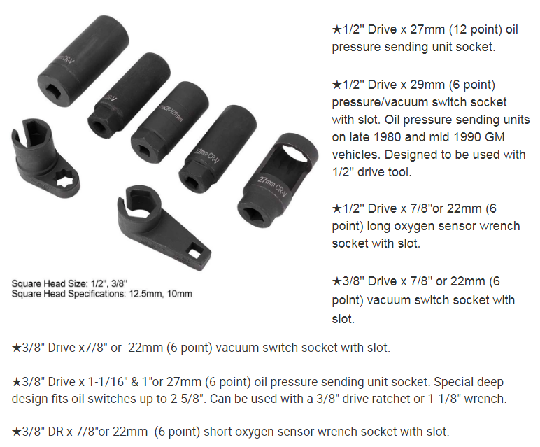 Lambdasonden Nuss Set 7-tlg. – Sauerstoffsensor Werkzeug im Koffer | YZ-6013