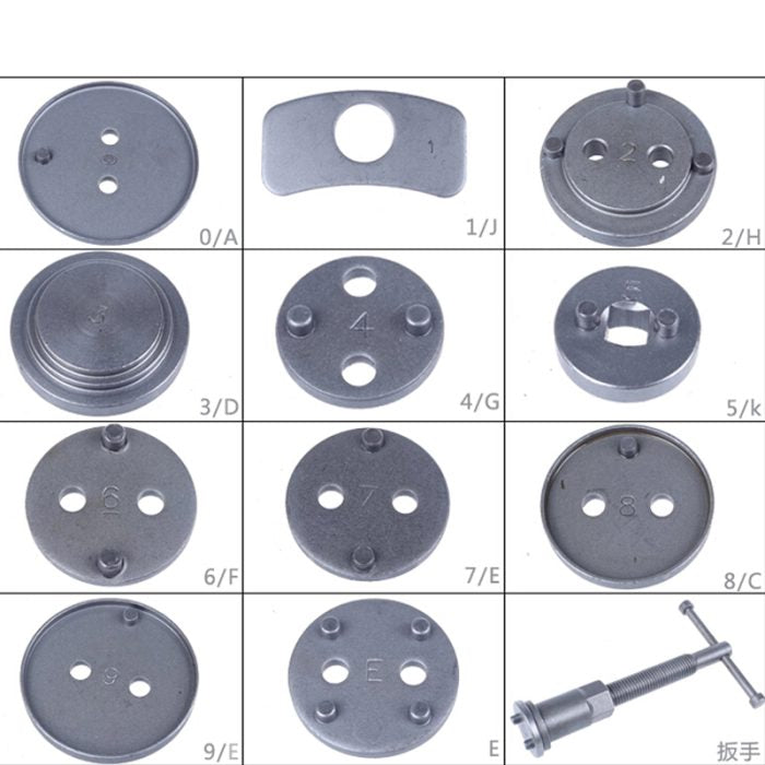 Bremskolbenrücksteller Set 12-tlg. – Bremssattel Werkzeug für PKW mit Adapterplatten im Koffer | YZ-6021 | Brand7