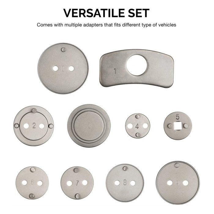 Bremskolbenrücksteller Set 12-tlg. – Bremssattel Werkzeug für PKW mit Adapterplatten im Koffer | YZ-6021 | Brand7