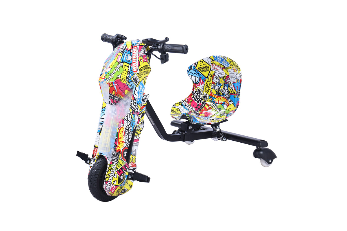 Drift Trike elektrisch für Kinder, LED-Licht, Sound & Schutzausrüstung inklusive