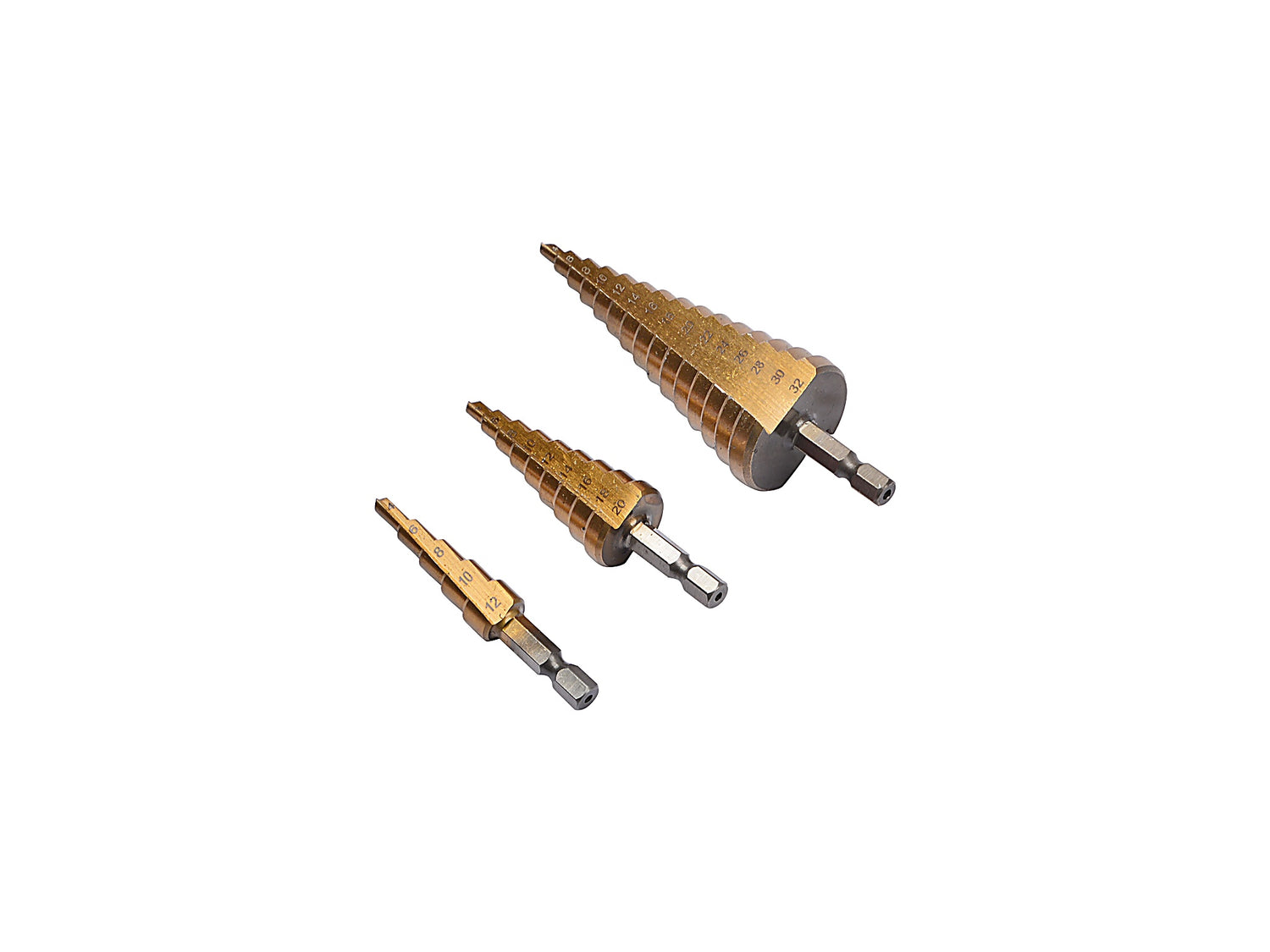 Stufenbohrer Set HSS Titanbeschichtet – Kegelbohrer 4–32 mm 3-tlg. | B7-1635