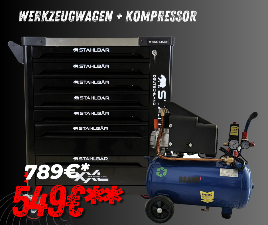 Stahlbär Werkzeugwagen voll bestückt + 24 Liter Kompressor