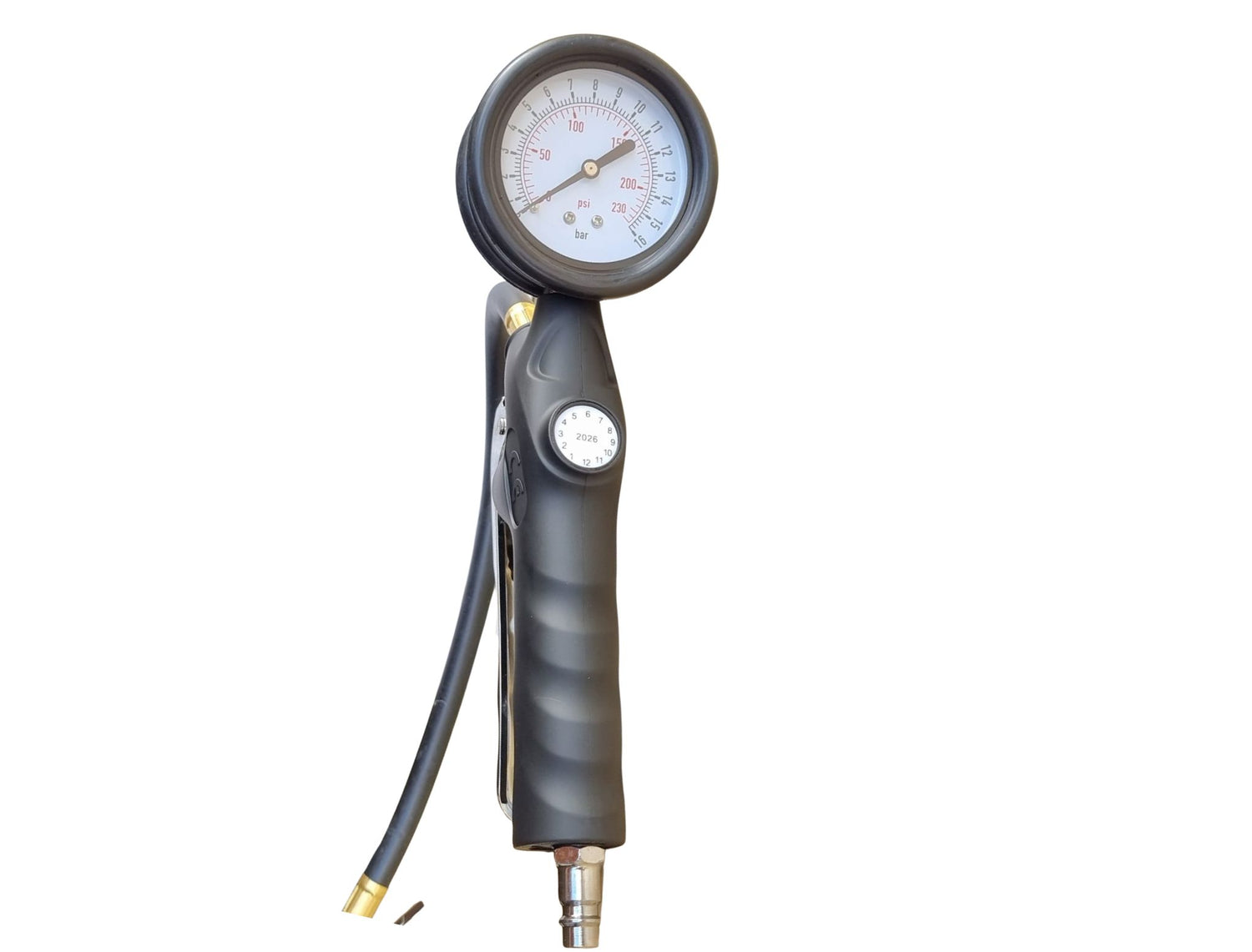 Reifendruckprüfer mit Manometer für PKW, LKW, Motorrad und Fahrrad, Messbereich 0 bis 16 Bar / 0 bis 230 PSI