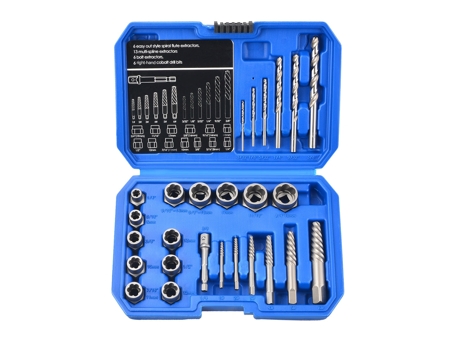 Schrauben- & Bolzenausdreher Set mit Spiralprofil und HSS-Bohrern 26-tlg.  | B7-8101